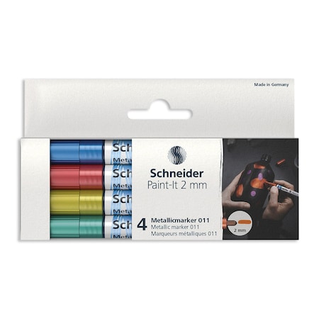 Schneider Pen Paint-It 011 Metallic Markers, 2 mm Tip, Wallet, 4 Assorted Ink Colors Set 2 ML01111502